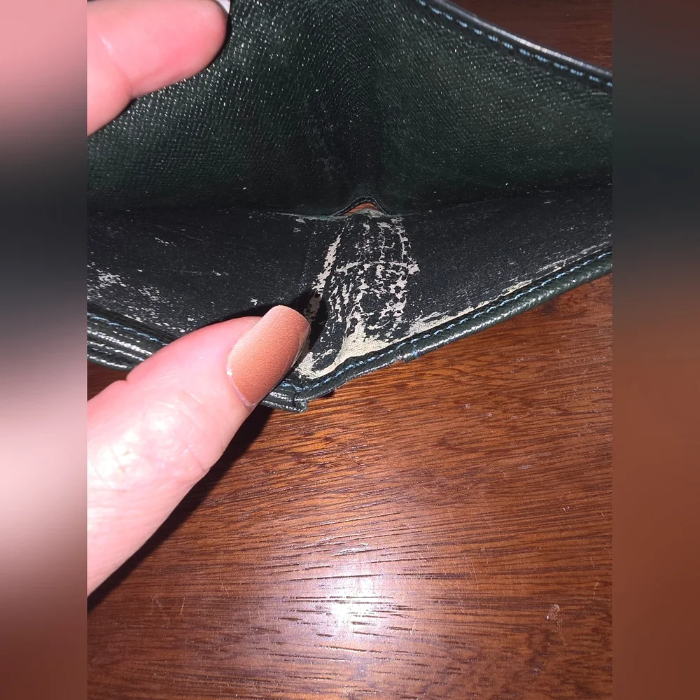 Louis Vuitton Dark Green Taiga Leather Wallet With COA